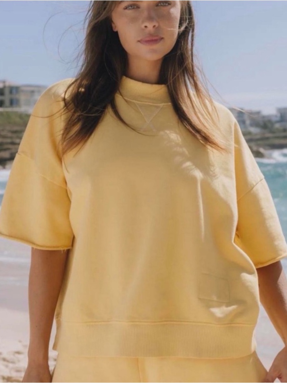 Daily Drills Cropped Sleeve Vintage Crew - Sunny Yellow w/ Tonal Patch M/L NWOT